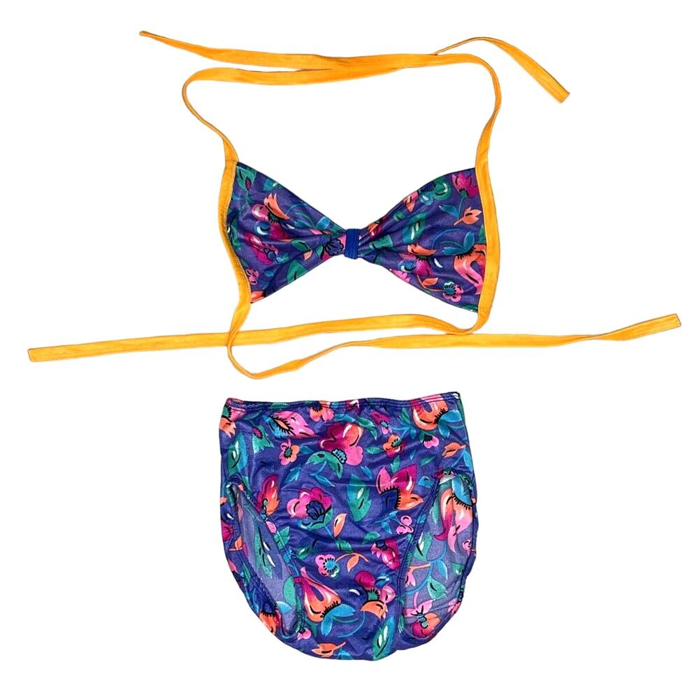80's Vintage Purple Floral Bikini Girls size 10